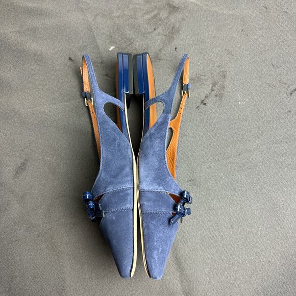 Reformation Tammy Navy Suede Slingback Flats Size 7 - Picture 4 of 5